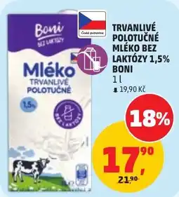 Penny Market Boni trvanlivé polotučné mléko bez laktózy 1,5% nabídka
