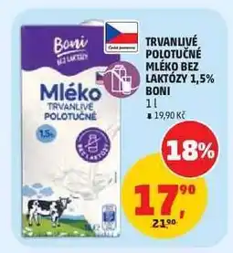 Penny Market TRVANLIVÉ POLOTUČNÉ MLÉKO BEZ LAKTÓZY 1,5% BONI nabídka
