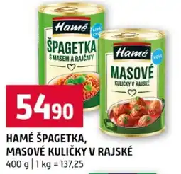 Terno Hamé špagetka, masové kuličky v rajské nabídka