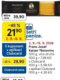 Tesco Franz Josef Kaiser Těstoviny nabídka