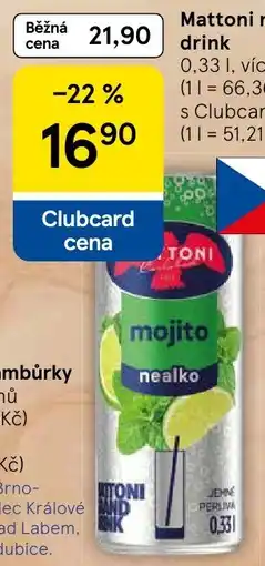 Tesco Mattoni mojito nealko nabídka