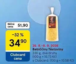 Tesco Babiččiny Těstoviny nabídka