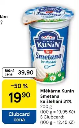 Tesco Mlékárna Kunín Smetana ke šlehání 31% nabídka