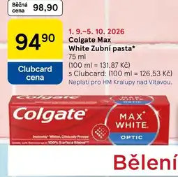 Tesco Colgate White Zubní pasta nabídka
