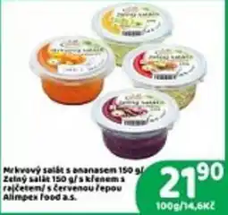 Brněnka Alimpex food a.s. mrkvový salát s ananasem zelný salát s křenem s rajčetem s červenou řepou nabídka