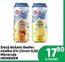 Brněnka Zlatý Bažant Radler nealko 0% Citron nabídka