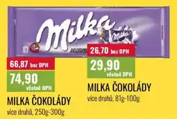 Ratio Milka čokolády nabídka