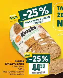Billa Kvasko kmínový chléb nabídka