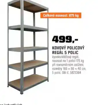 Kovový policový regál 5 polic
