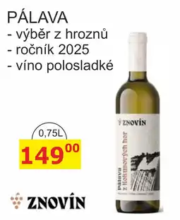 BENE Nápoje Znovín páláva nabídka