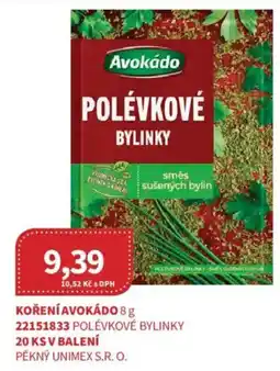 Kubík potraviny Avokádo polévkové bylinky nabídka