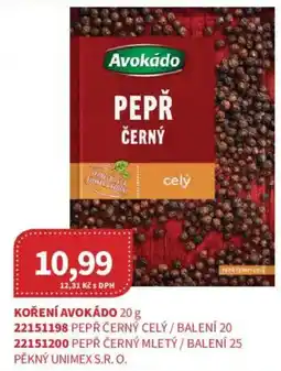 Kubík potraviny Avokádo pepř černý celý nabídka