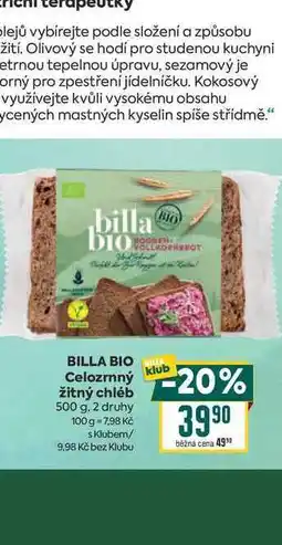 Billa BILLA BIO Celozrnný žitný chléb nabídka