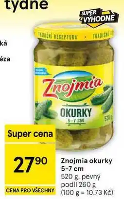 Tesco Znojmia okurky 5-7 cm, 520 g. pevný podíl 260 g nabídka