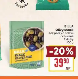 Billa BILLA Olivy snack bez pecky a nálevu ochucené 2 druhy nabídka