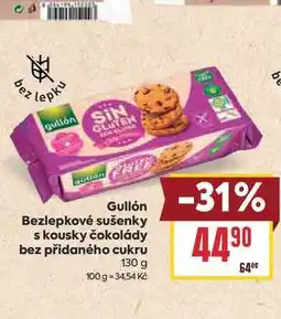 Billa Gullón Bezlepkové sušenky s kousky čokolády bez přidaného cukru nabídka