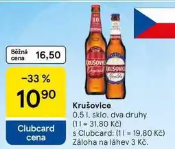 Tesco Krušovice, 0,5 l, sklo, dva druhy nabídka