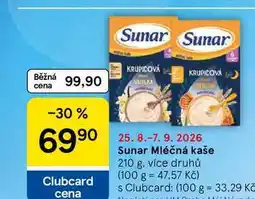 Tesco Sunar Mléčná kaše, 210 g, více druhů nabídka
