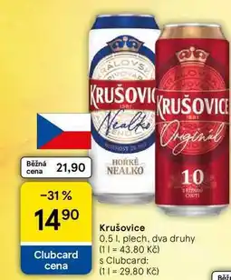 Tesco Krušovice, 0.5 l, plech, dva druhy nabídka