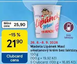 Tesco Madeta Lipánek Maxi bez laktózy smetanový krém bez laktózy nabídka