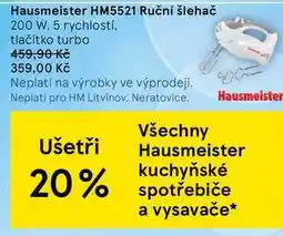 Tesco Hausmeister HM5521 Ruční šlehač, 200 W, 5 rychlostí, tlačítko turbo nabídka