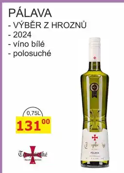 BENE Nápoje Templářské sklepy 0,75l PÁLAVA VÝBĚR Z HROZNŮ - 2024 víno bílé, polosuché nabídka