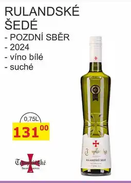 BENE Nápoje Templářské sklepy 0,75l RULANDSKÉ ŠEDÉ, POZDNÍ SBĚR 2024, víno bílé suché nabídka