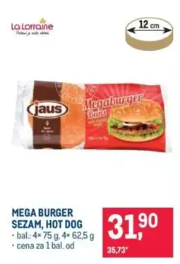 Makro Jaus mega burger sezam, hot dog nabídka