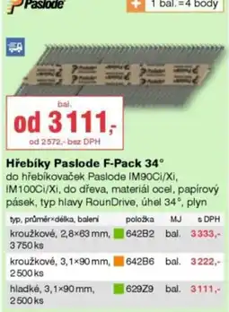 DEK Paslode hřebíky F-Pack 34° nabídka