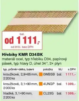 DEK Hřebíky kmr d34bk nabídka