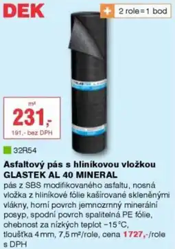 DEK Asfaltový pás s hliníkovou vložkou glastek al 40 mineral nabídka