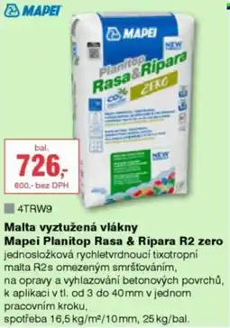 DEK Malta vyztuzena vlakny Mapei Planitop Rasa & Ripara R2 zero nabídka
