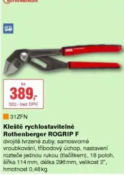 DEK Rothenberger kleště rychlostavitelné rogrip f nabídka