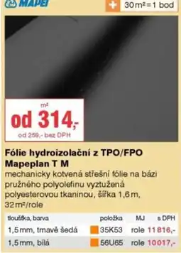 DEK Mapei fólie hydroizolační z TPO/FPO Mapeplan T M nabídka