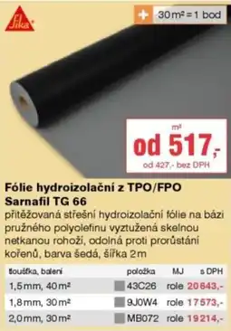 DEK Sika Fólie hydroizolační z TPO/FPO Sarnafil TG 66 nabídka