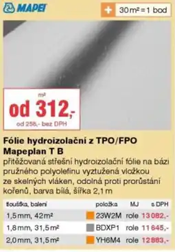 DEK Mapei Fólie hydroizolační z TPO/FPO Mapeplan T B nabídka