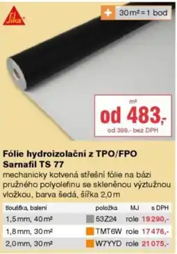 DEK Fika Fólie hydroizolační z TPO/FPO Sarnafil TS 77 nabídka