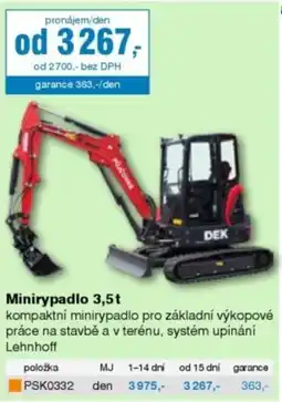 DEK Dek minirypadlo 3,5 t nabídka