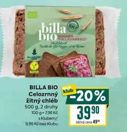 Billa BILLA BIO Celozrnný žitný chléb nabídka