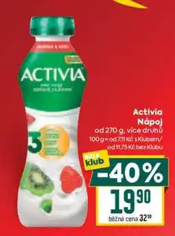 Billa Activia nápoj nabídka