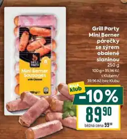 Billa Grill Party Mini Berner párečky se sýrem obalené slaninou nabídka
