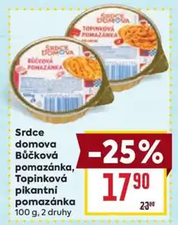 Billa Srdce Domova Bůčková pomazánka, Topinková pikantní pomazánka nabídka