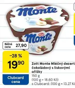 Tesco Zott Monte Mléčný dezert čokoládový s lískovými oříšky nabídka