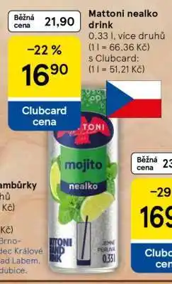 Tesco Mattoni Nealko drink nabídka