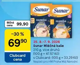Tesco Sunar mléčná kaše nabídka