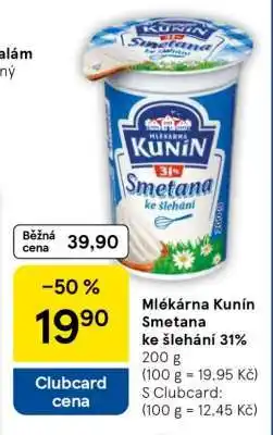 Tesco Mlékárna Kunín Smetana ke šlehání 31% nabídka