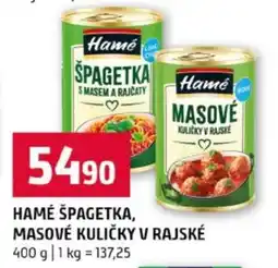 Terno HAMÉ ŠPAGETKA, MASOVÉ KULIČKY V RAJSKÉ nabídka