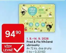 Tesco Fred & Flo Vlhčené ubrousky, 4x 72 ks, dva druhy nabídka