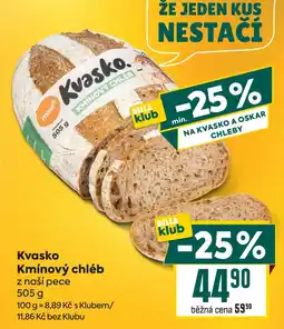 Billa Kvasko Kmínový chléb z naší pece nabídka