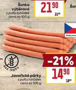 Billa Javořické párky z pultu lahůdek cena za nabídka